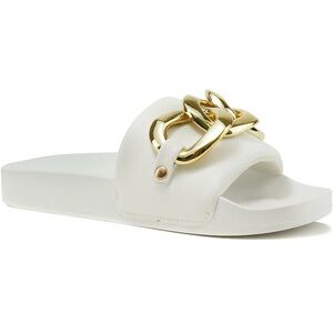 Soda white Sandals with Metallic Chain Accent